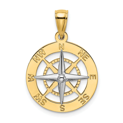 14K Nautical Compass with White Gold Needle Charm