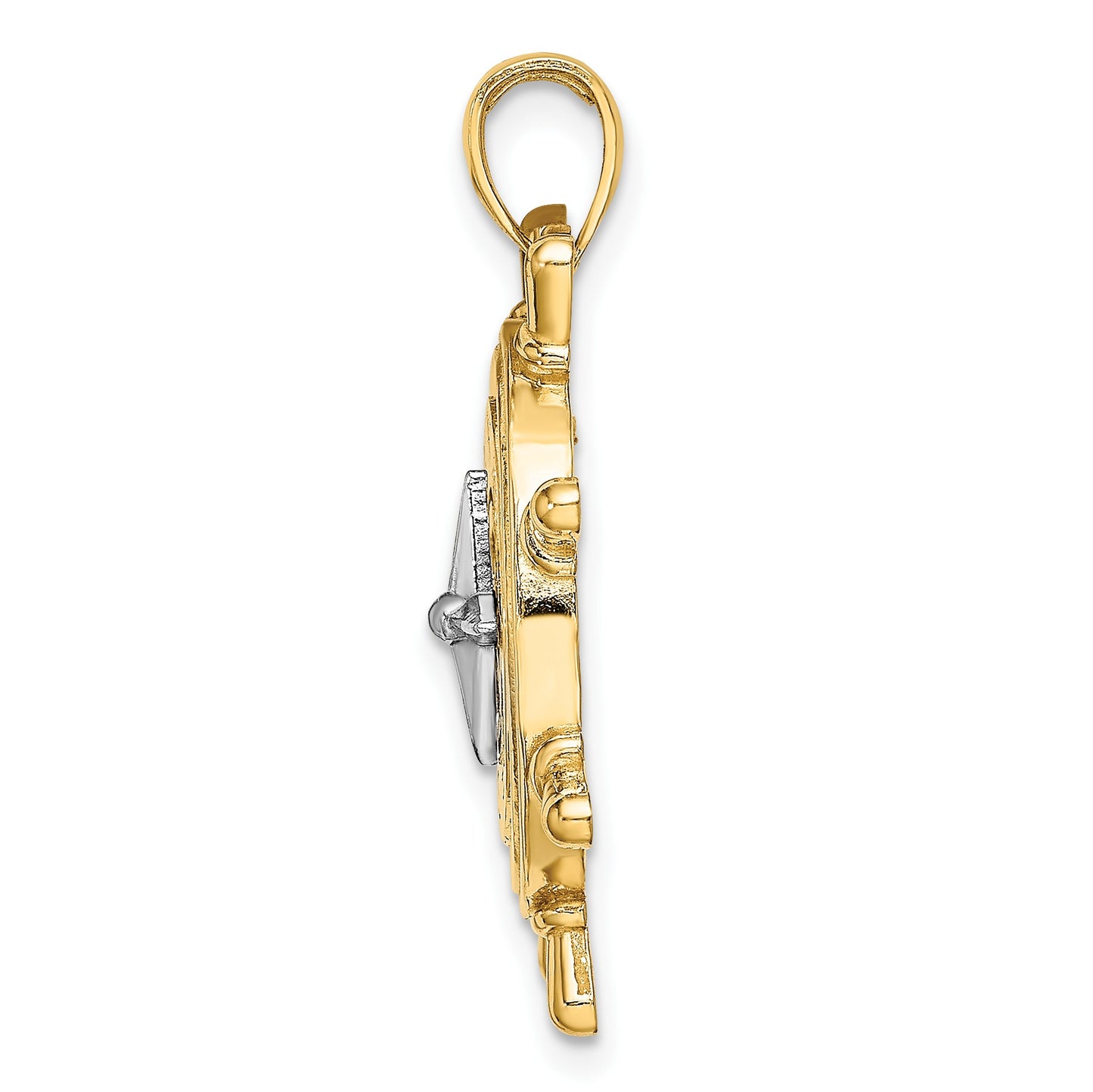 14K Two-tone Ships Wheel with Nautical Compass Charm