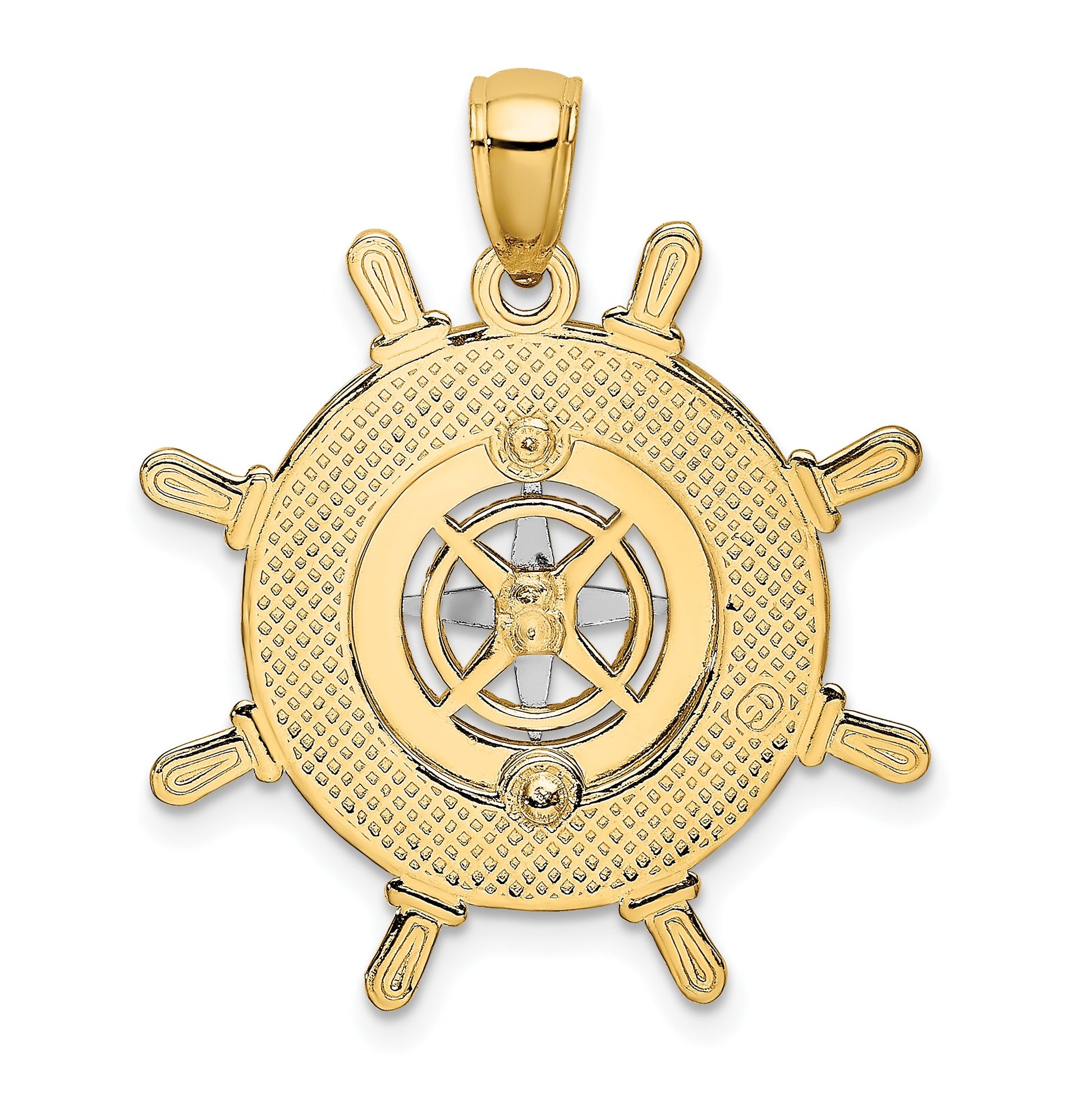 14K Two-tone Ships Wheel with Nautical Compass Charm