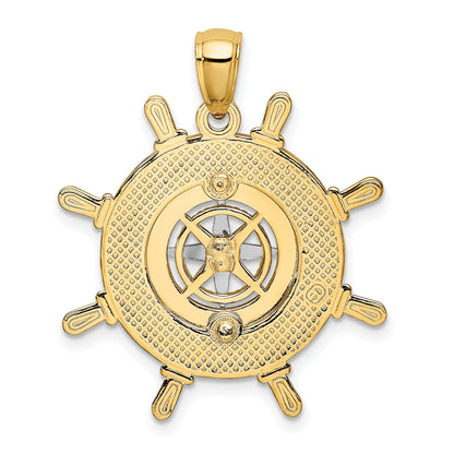 14K Two-tone Ships Wheel with Nautical Compass Charm