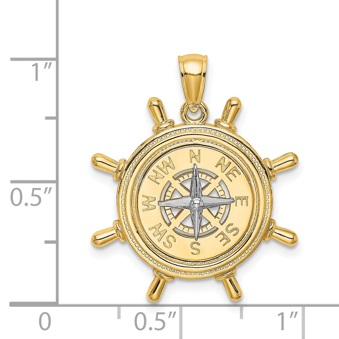 14K Two-tone Ships Wheel with Nautical Compass Charm