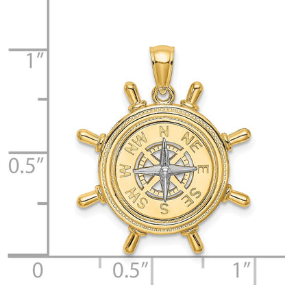 14K Two-tone Ships Wheel with Nautical Compass Charm