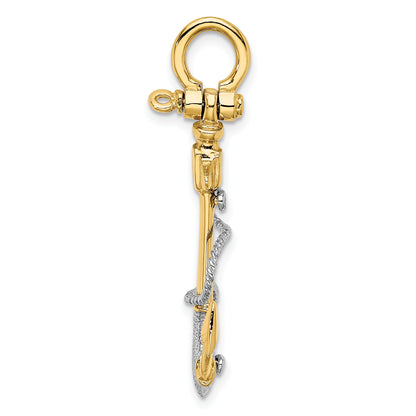 14K Two-tone 3-D Textured Anchor with Rope and Shackle Bail Charm