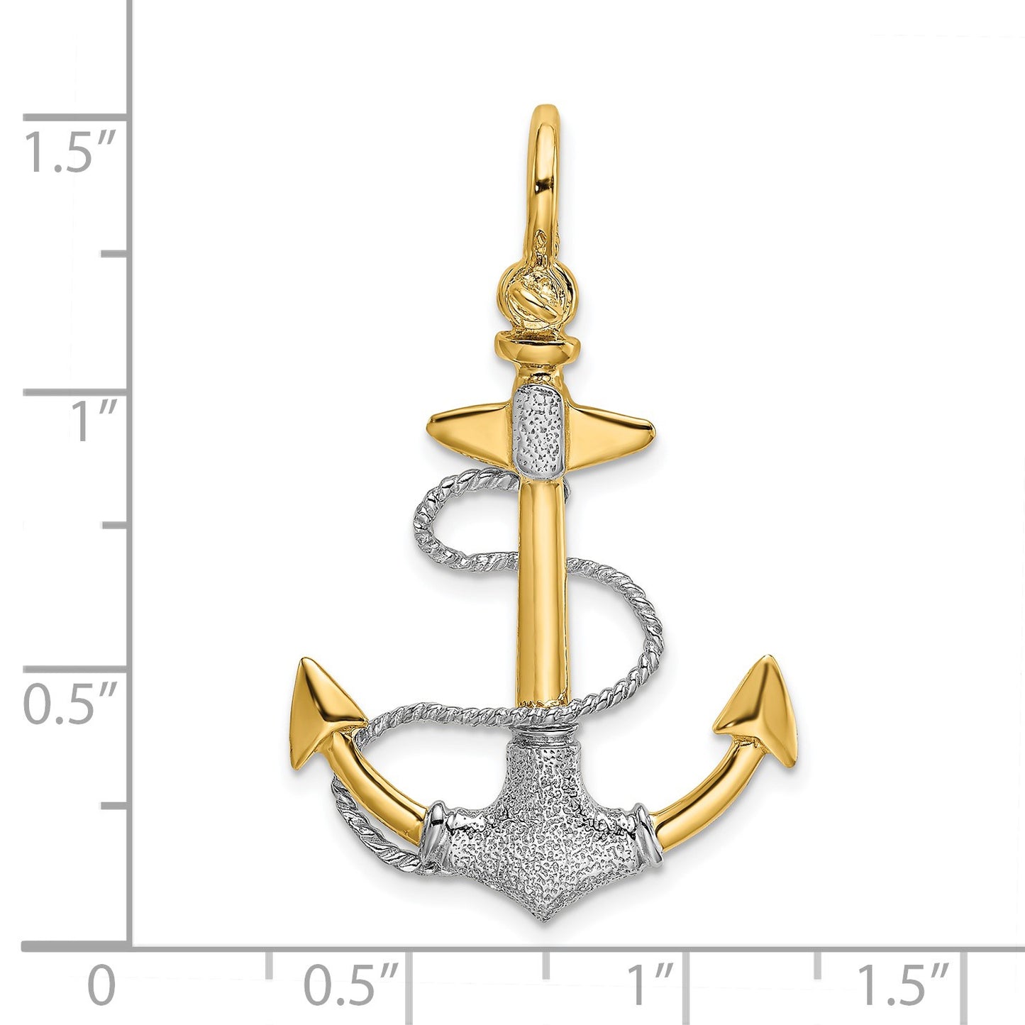 14K Two-tone 3-D Textured Anchor with Rope and Shackle Bail Charm