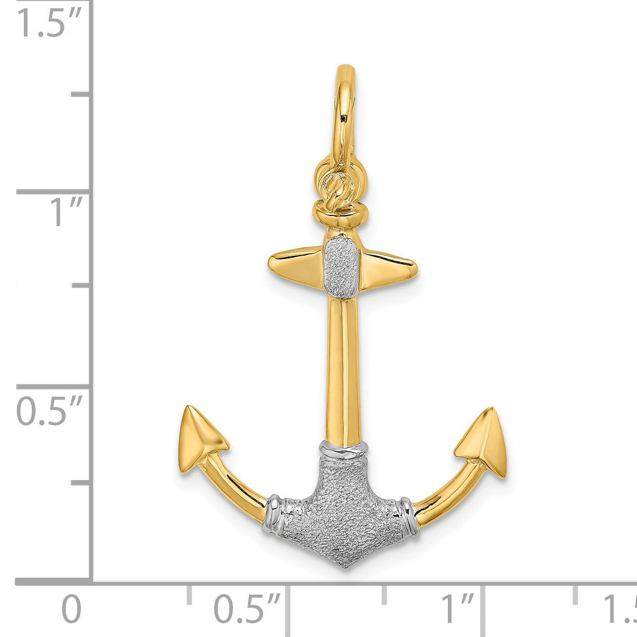 14K and White Rhodium 3-D Textured Anchor with Shackle Bail Charm