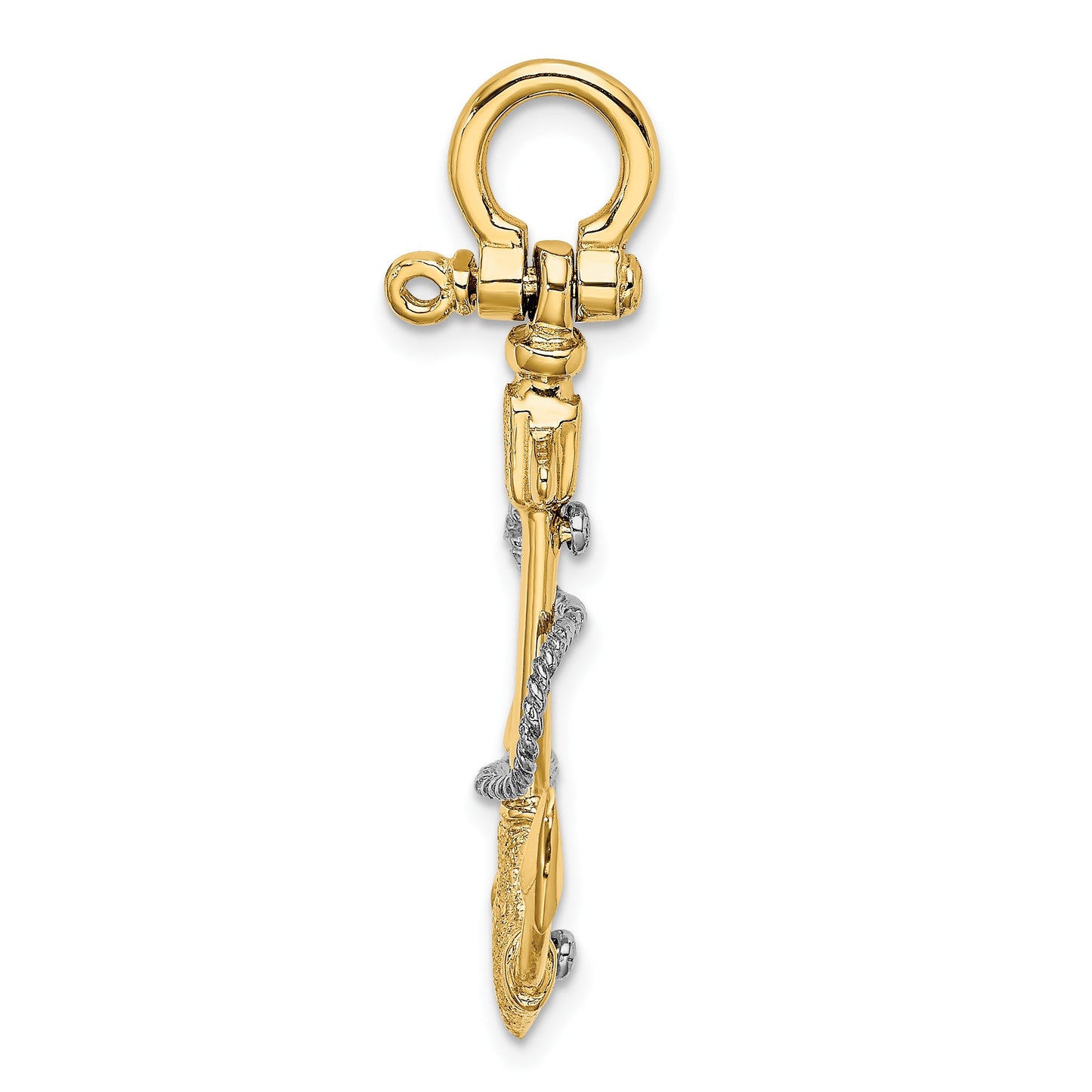14K Two-tone 3-D Anchor with Rope and Shackle Bail Charm