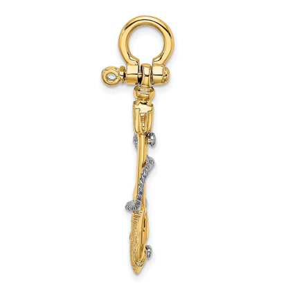 14K Two-tone 3-D Anchor with Rope and Shackle Bail Charm