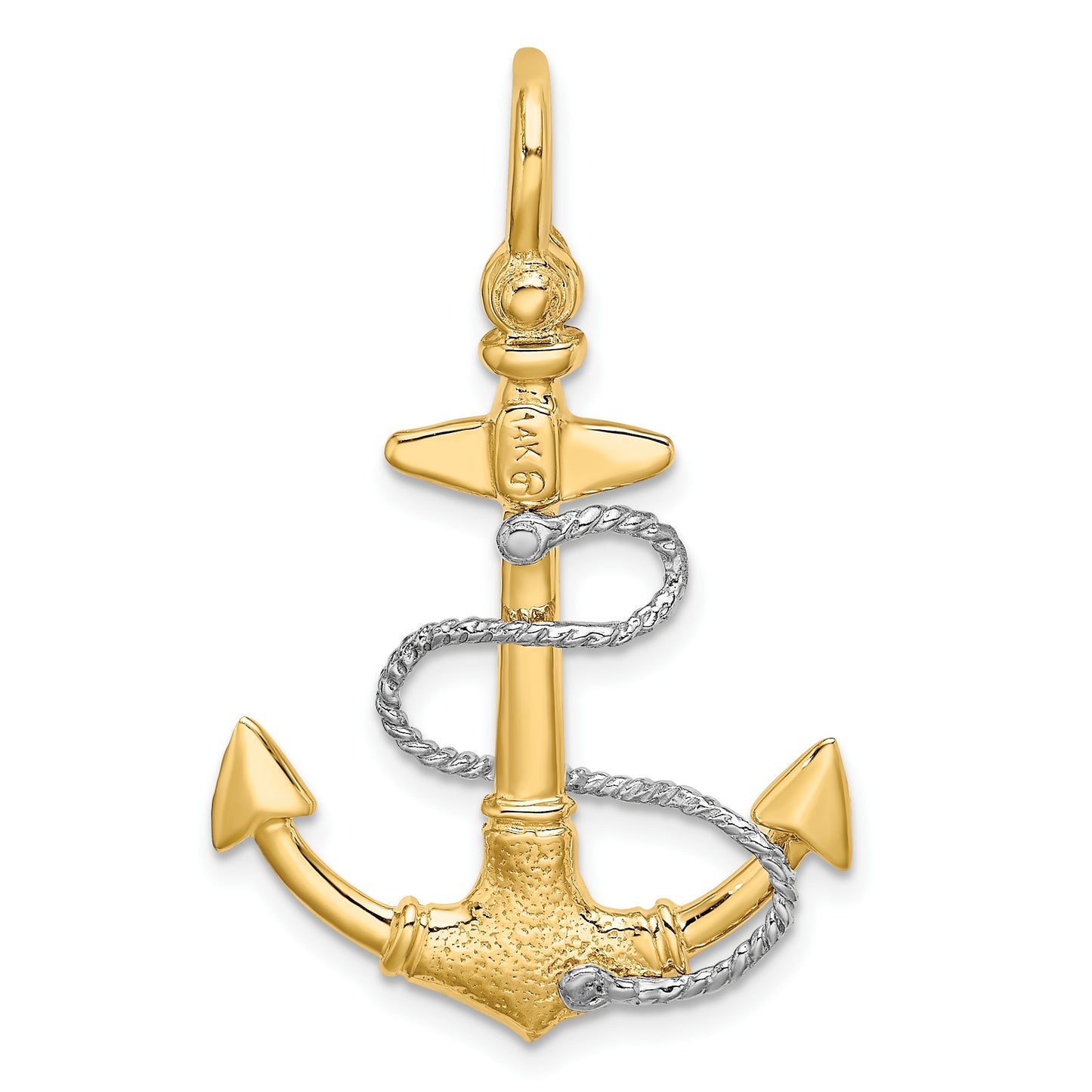 14K Two-tone 3-D Anchor with Rope and Shackle Bail Charm