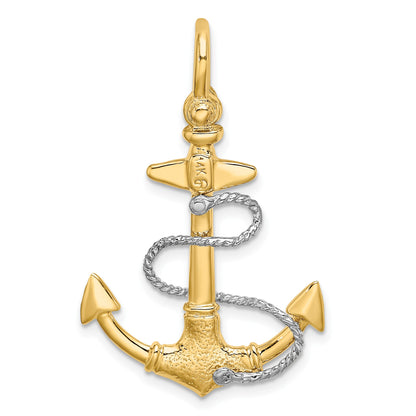14K Two-tone 3-D Anchor with Rope and Shackle Bail Charm