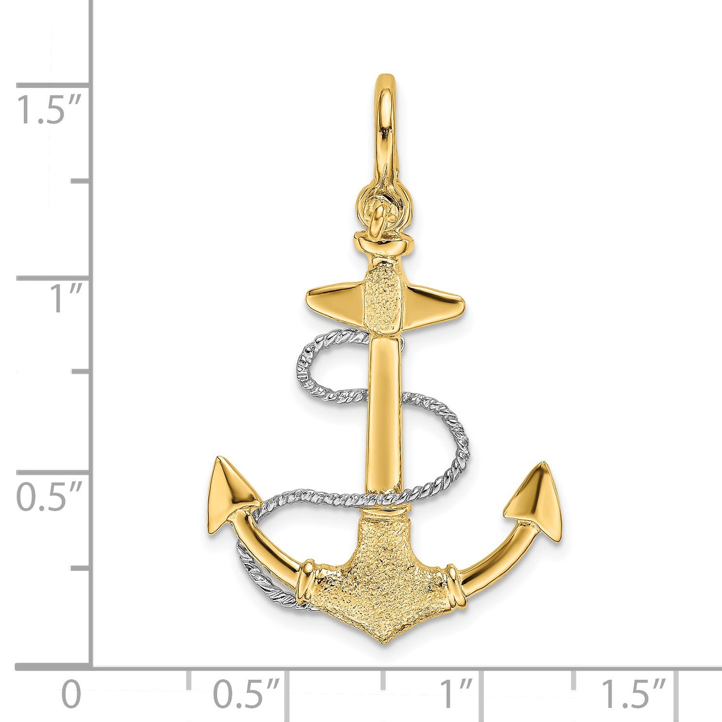 14K Two-tone 3-D Anchor with Rope and Shackle Bail Charm