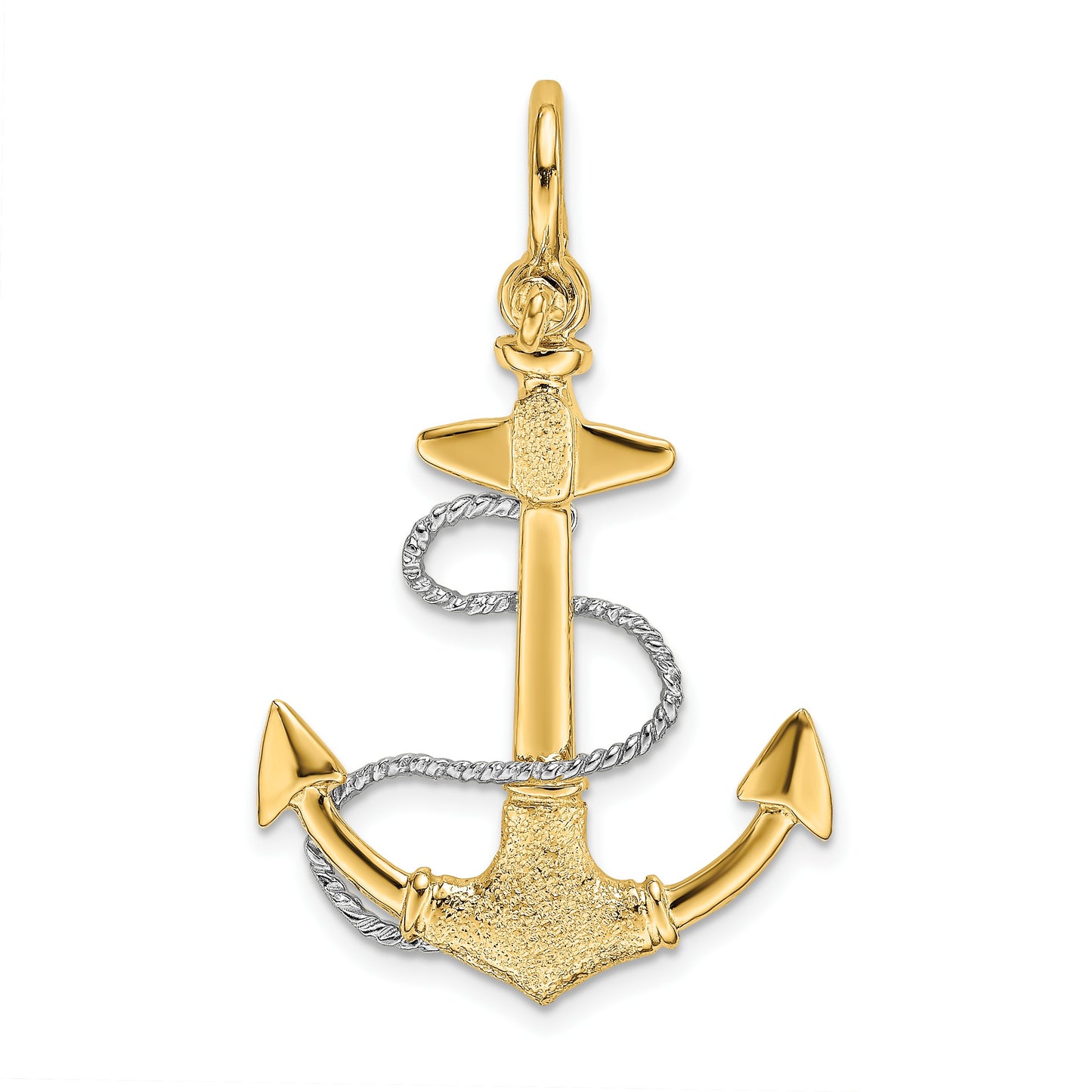 14K Two-tone 3-D Anchor with Rope and Shackle Bail Charm