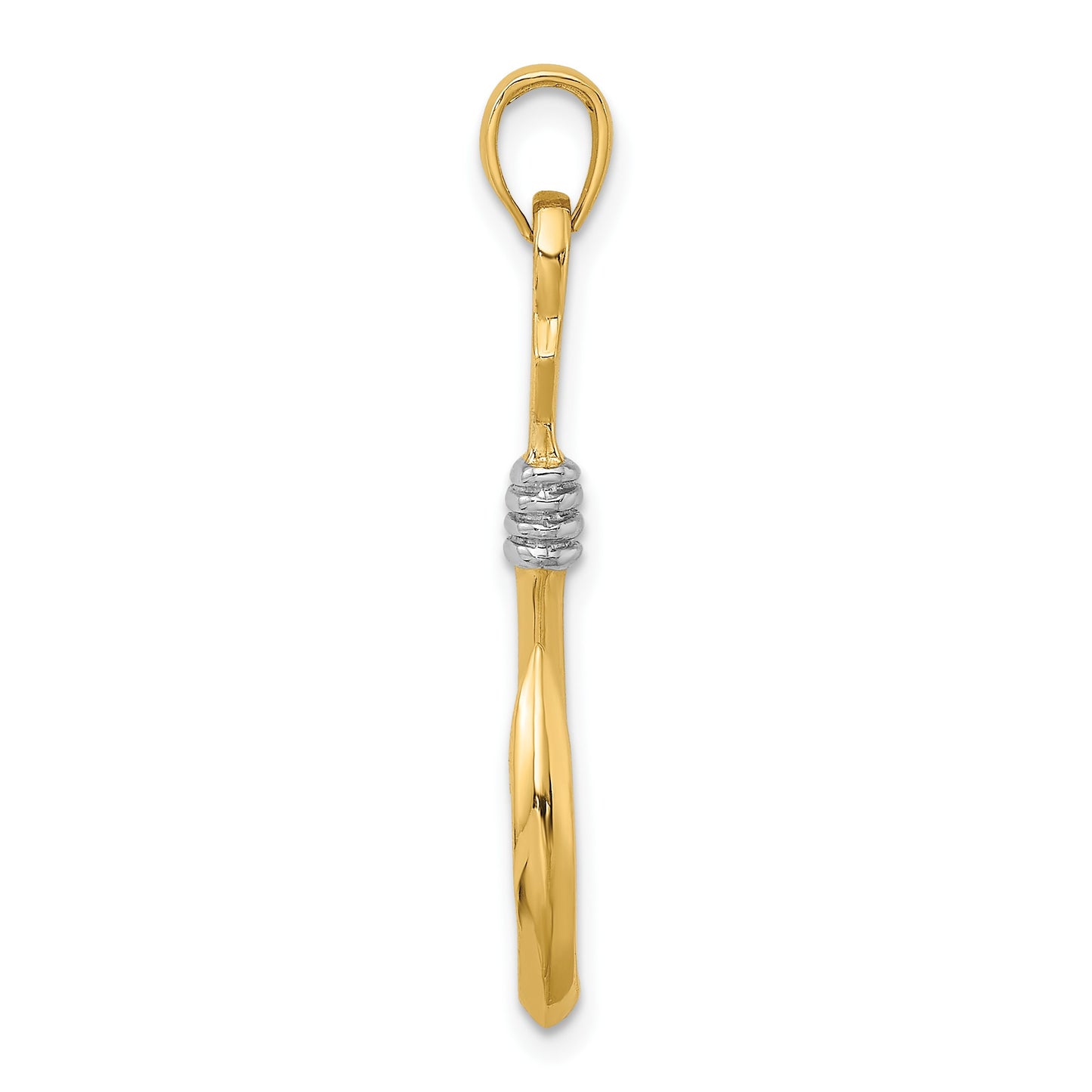 14K and White Rhodium 3-D Fish Hook With Rope Charm