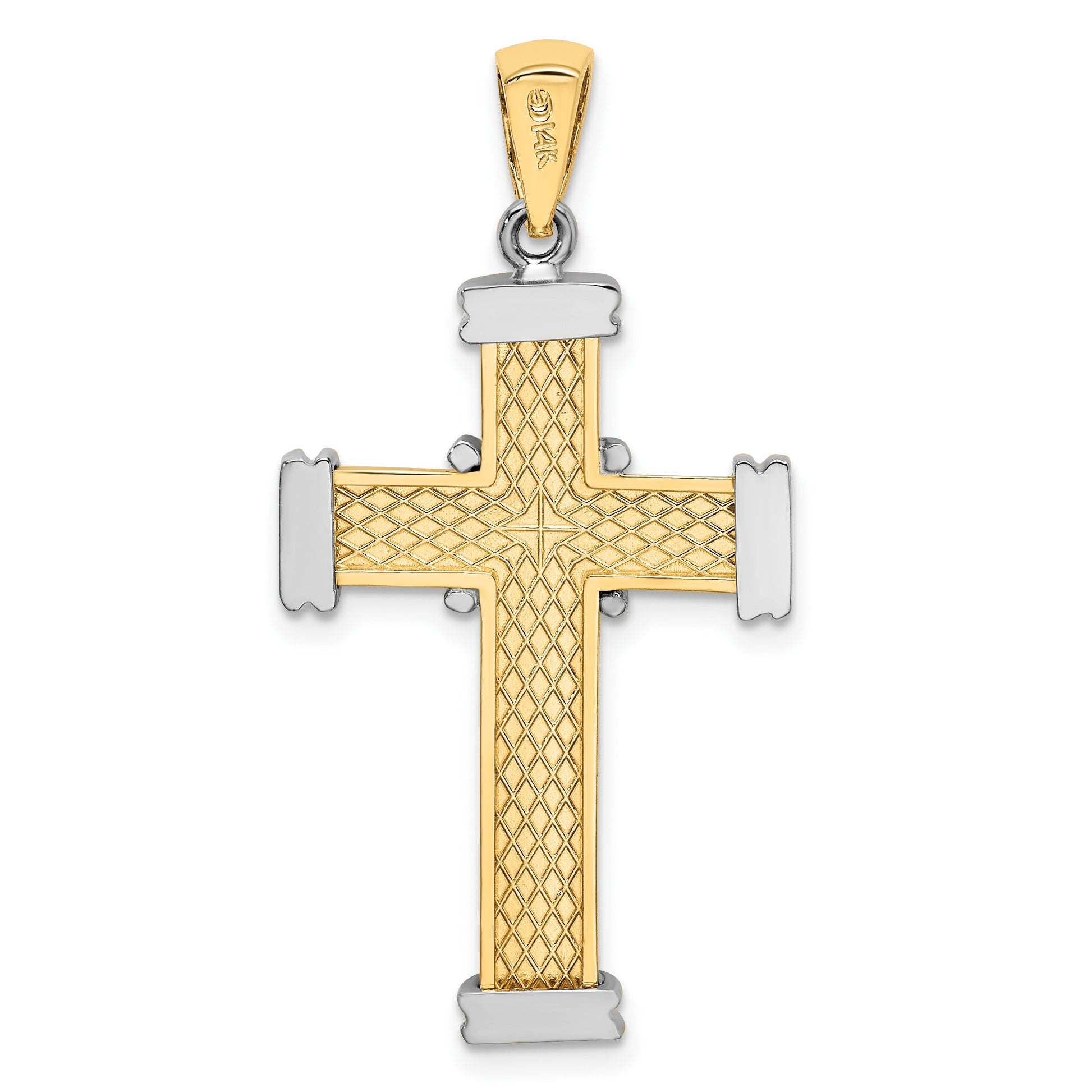 14K Two-tone Polished -X- Center Cross Charm