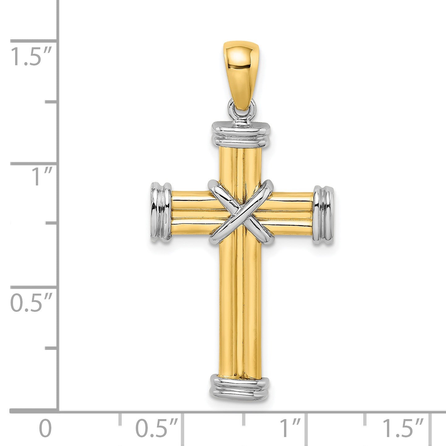 14K Two-tone Polished -X- Center Cross Charm