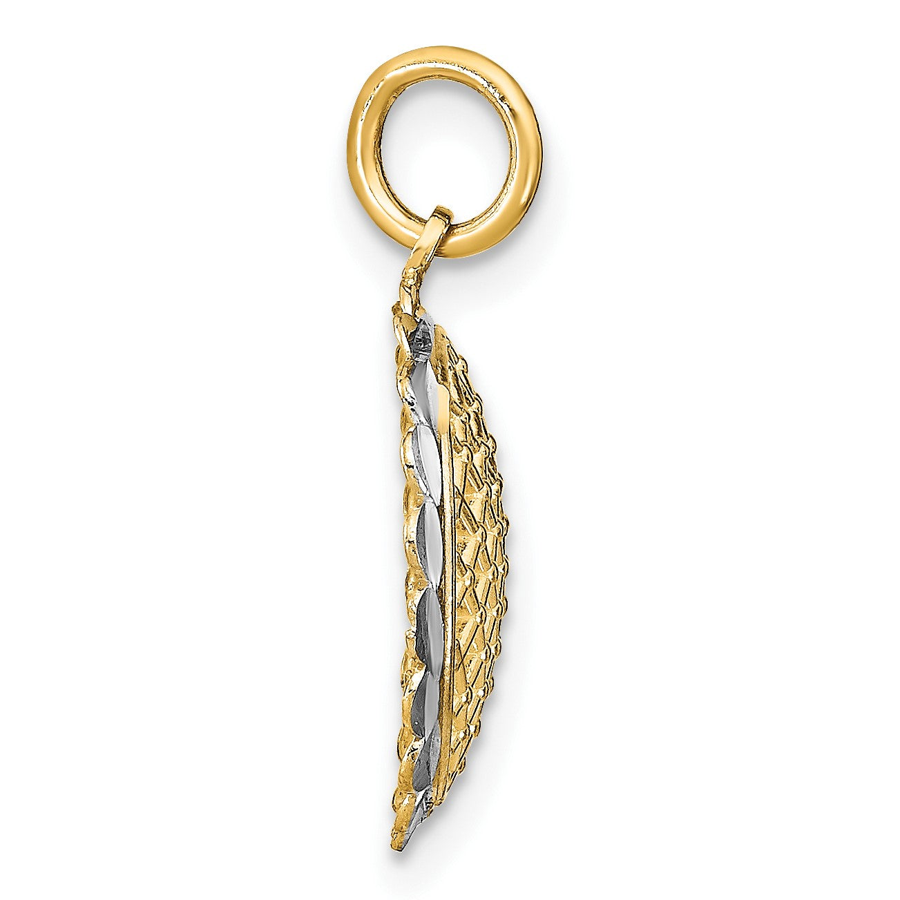 14K and White Rhodium Diamond-cut Sunflower Pendant Charm