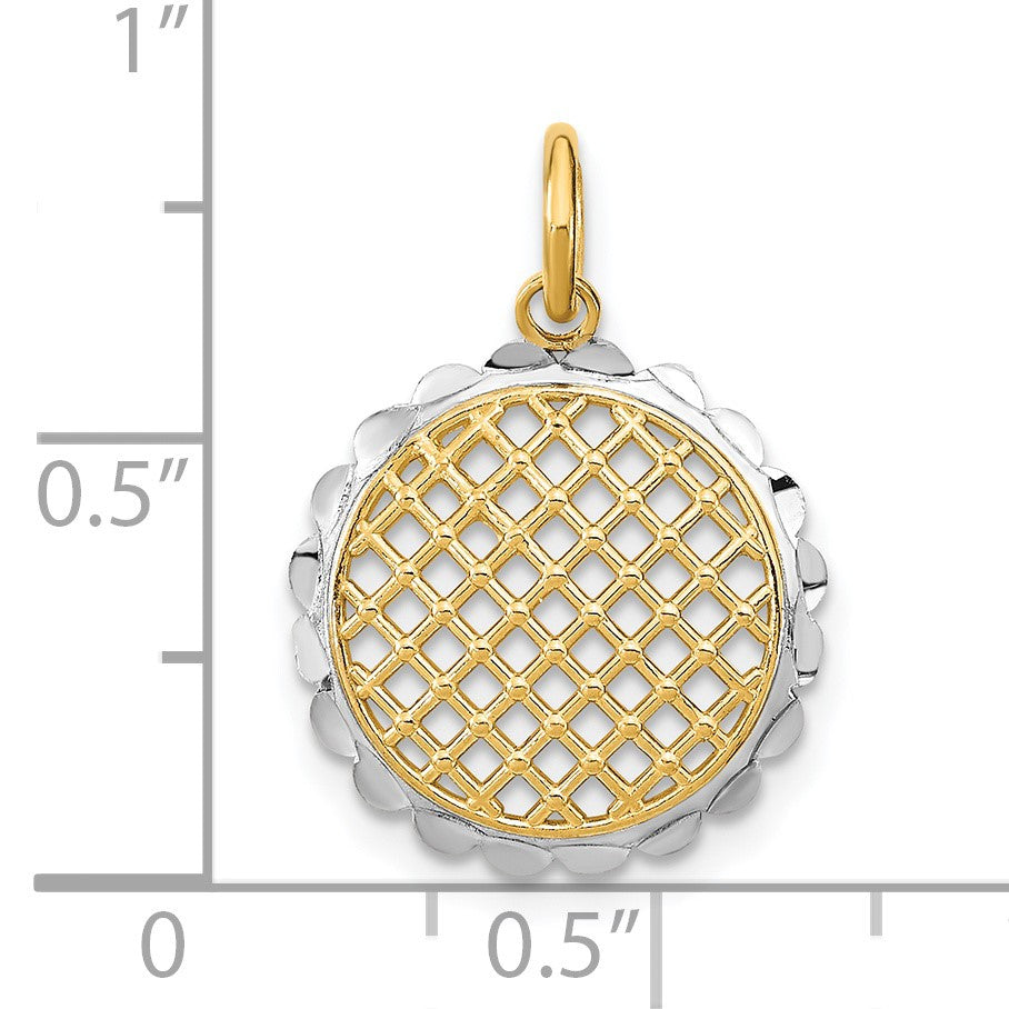 14K and White Rhodium Diamond-cut Sunflower Pendant Charm