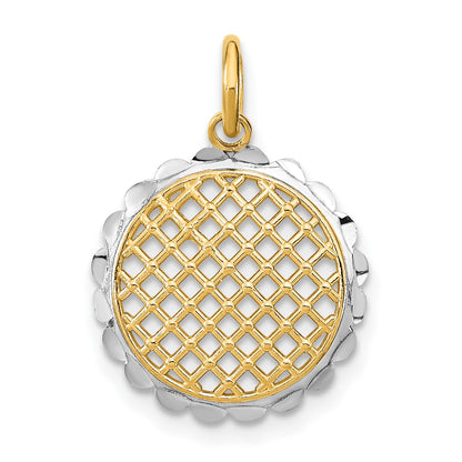 14K and White Rhodium Diamond-cut Sunflower Pendant Charm