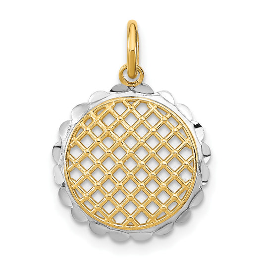14K and White Rhodium Diamond-cut Sunflower Pendant Charm