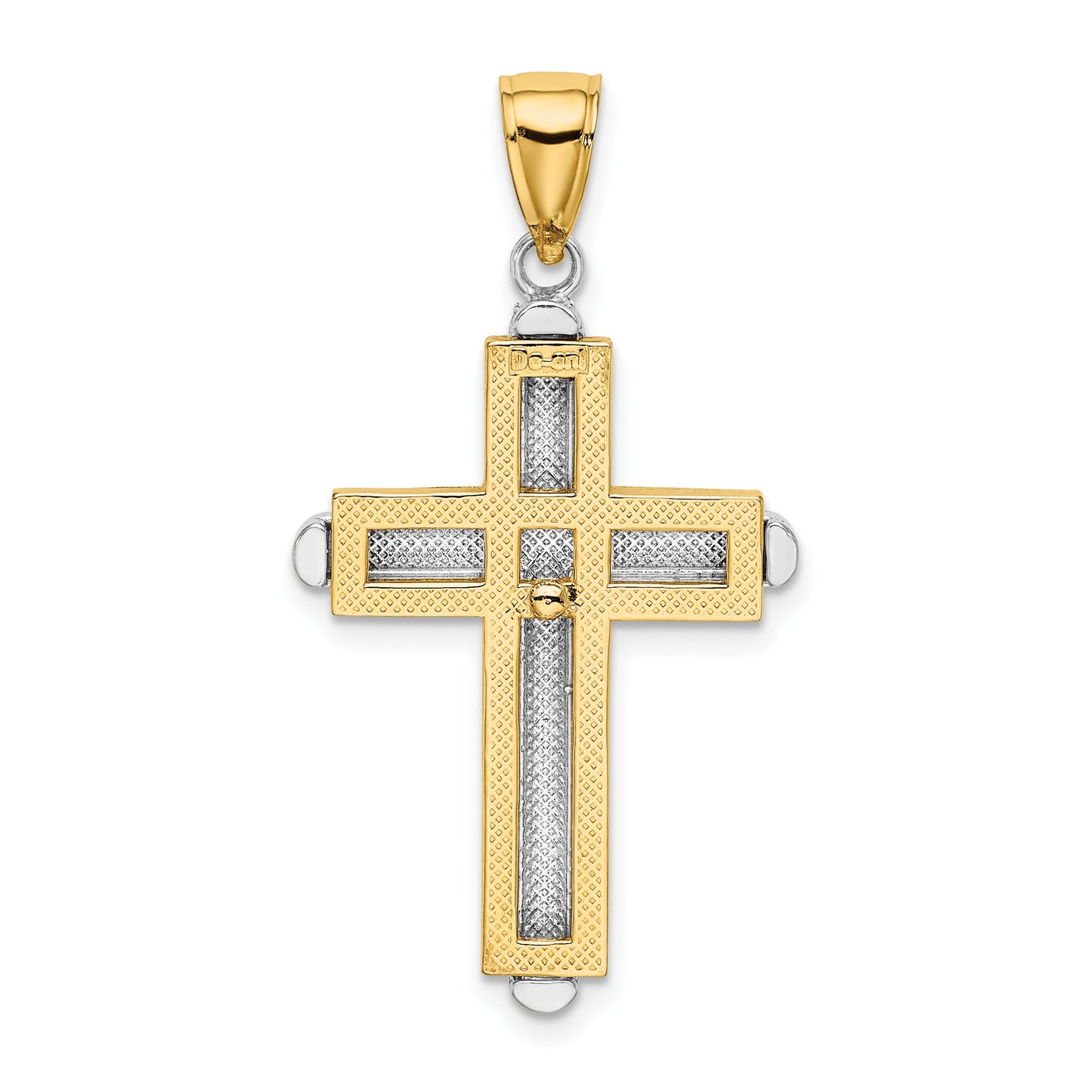 14K Two-tone Beveled Cross Charm