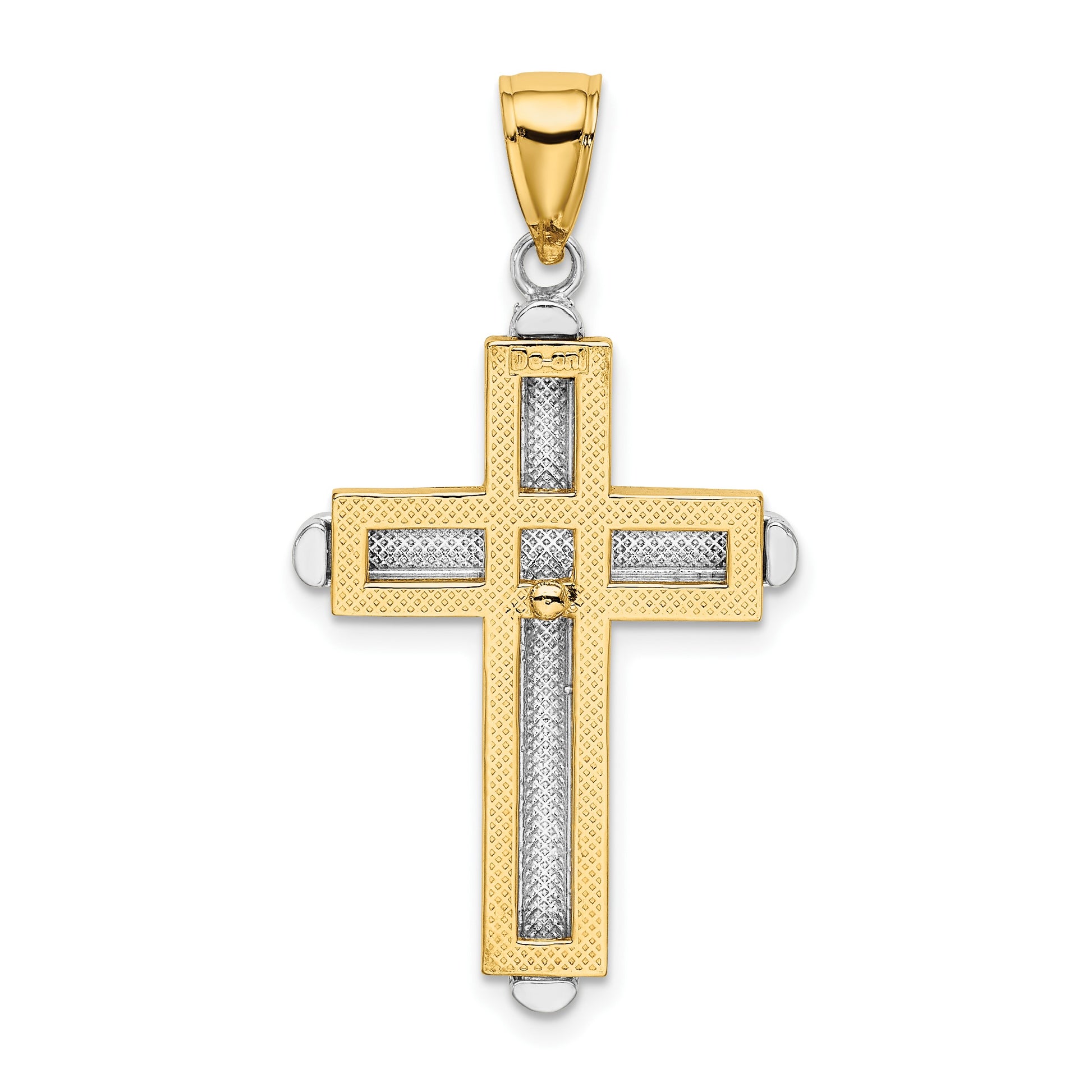 14K Two-tone Beveled Cross Charm
