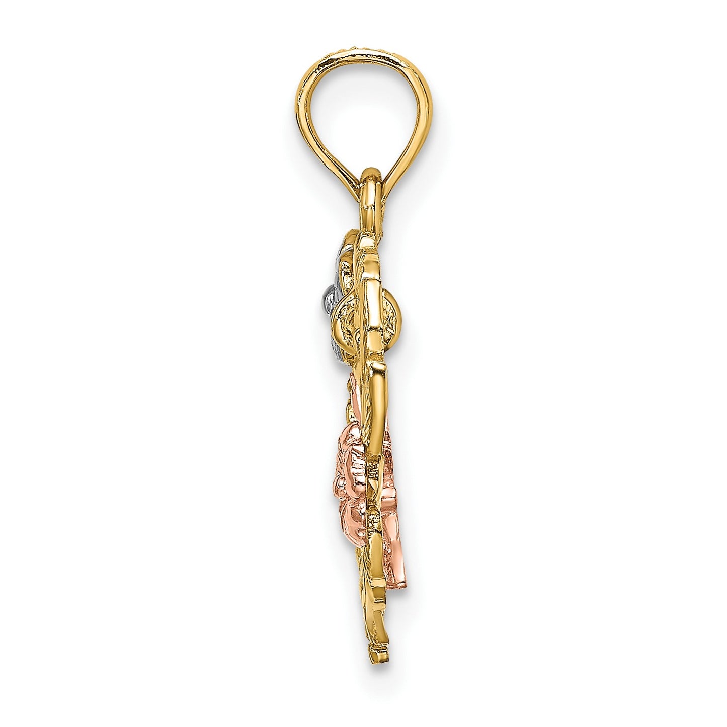 14k Two-tone with White Rhodium Mother and Baby with Flowers In Heart Charm
