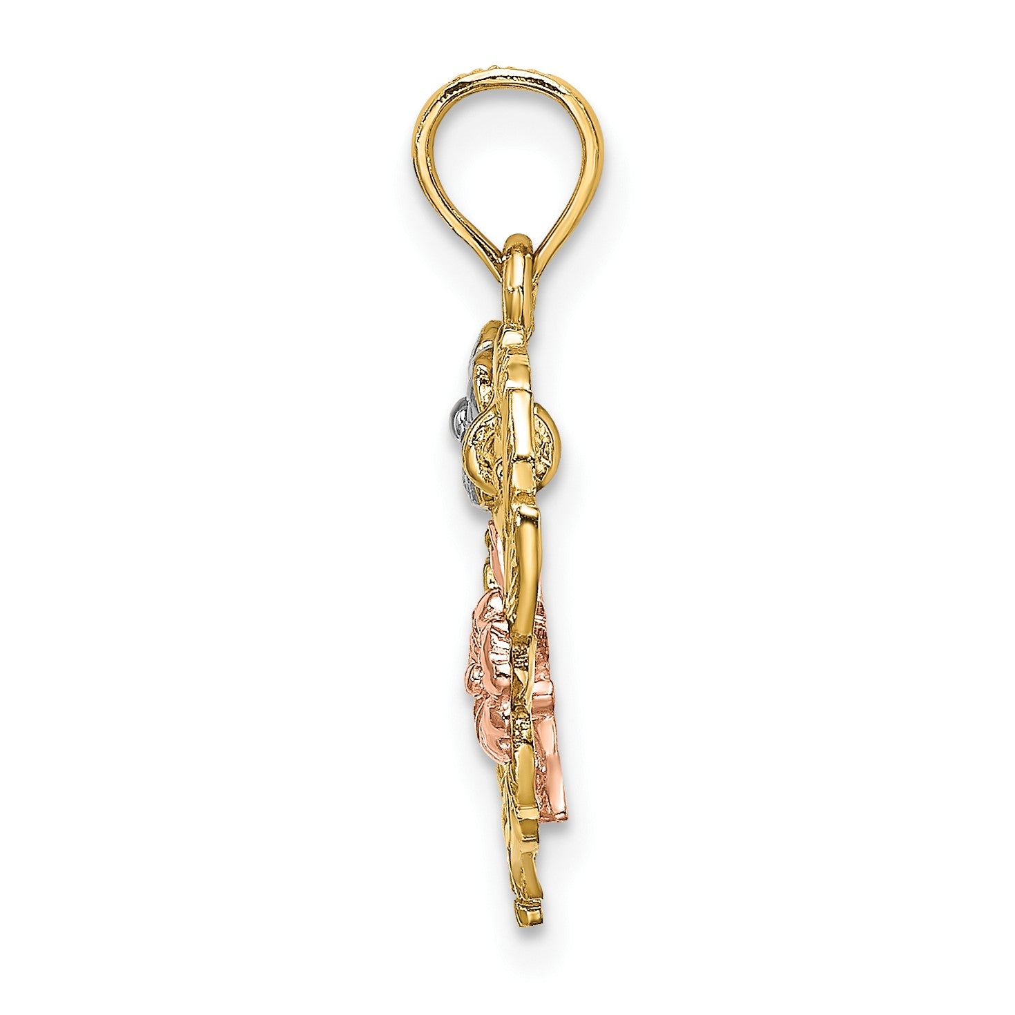 14k Two-tone with White Rhodium Mother and Baby with Flowers In Heart Charm