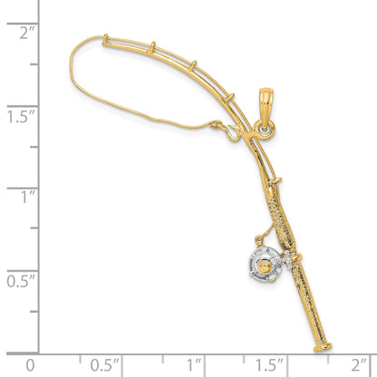 14K and White Rhodium 3-D Moveable Fishing Pole with Reel Charm