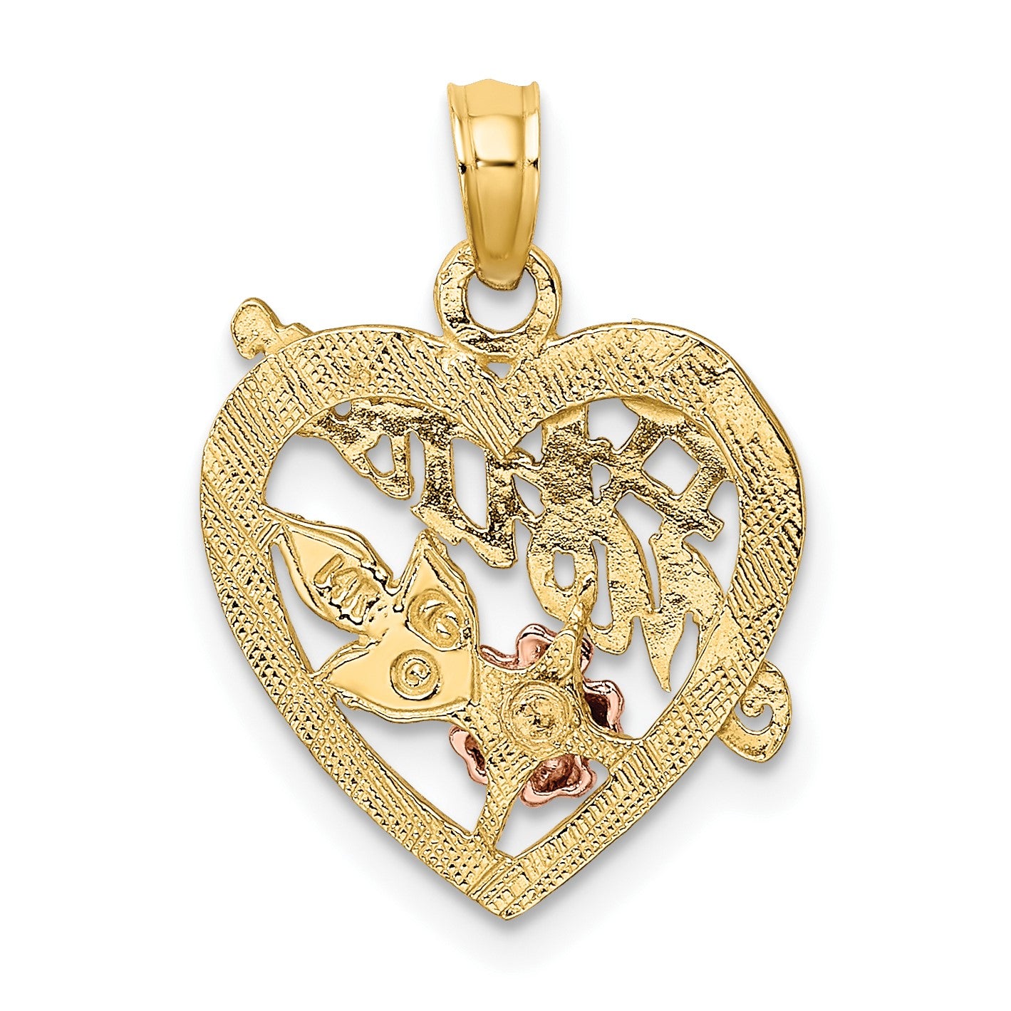 14K Two-tone with White Rhodium #1 MOTHER Heart with Flower Charm