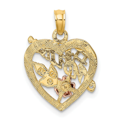 14K Two-tone with White Rhodium #1 MOTHER Heart with Flower Charm