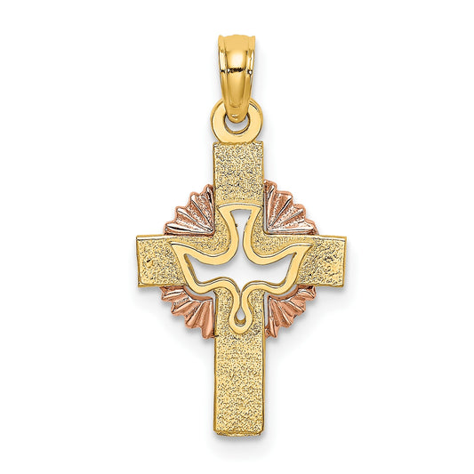 14K Two-Tone Cut-Out Dove On Cross Charm