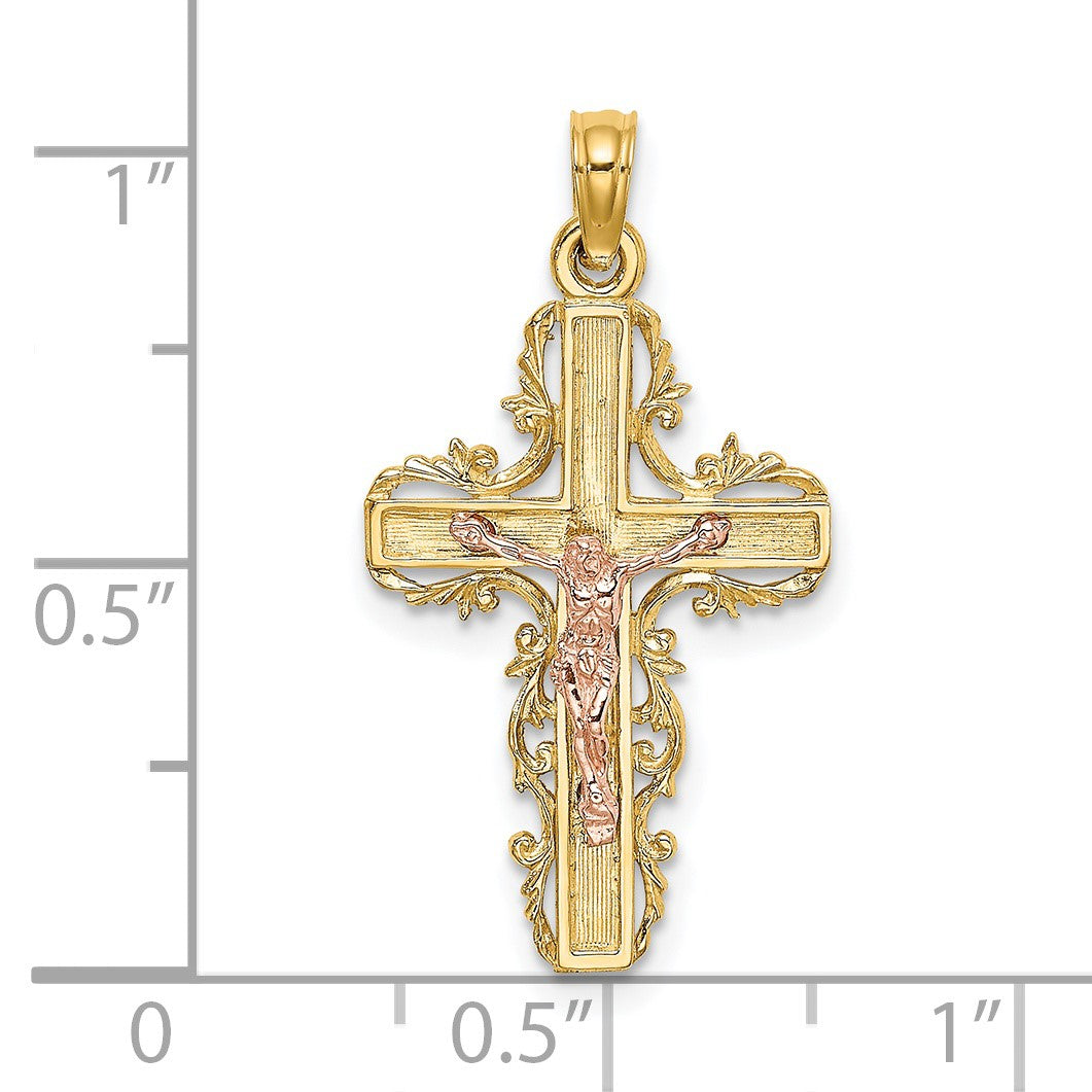 14k Two-Tone with Lace Trim Crucifix Charm