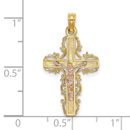 14k Two-Tone with Lace Trim Crucifix Charm