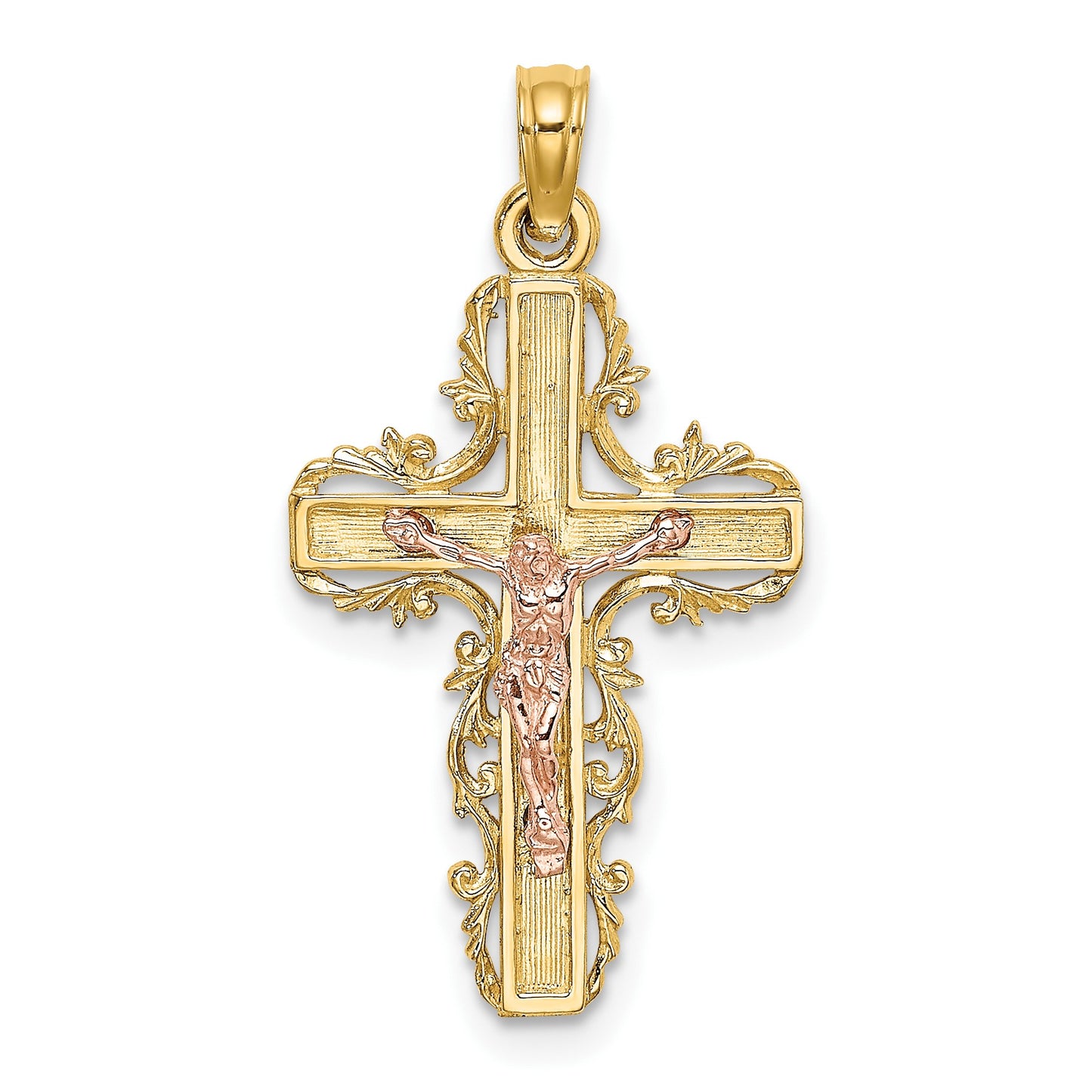 14k Two-Tone with Lace Trim Crucifix Charm