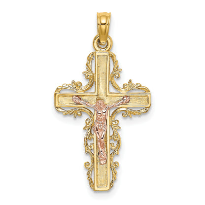 14k Two-Tone with Lace Trim Crucifix Charm