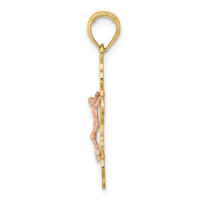 14K Two-Tone Crucifix with Scallop Trim Charm