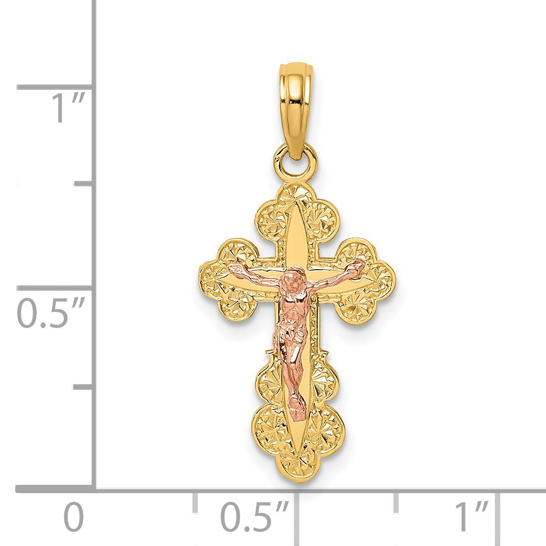 14K Two-Tone Crucifix with Scallop Trim Charm