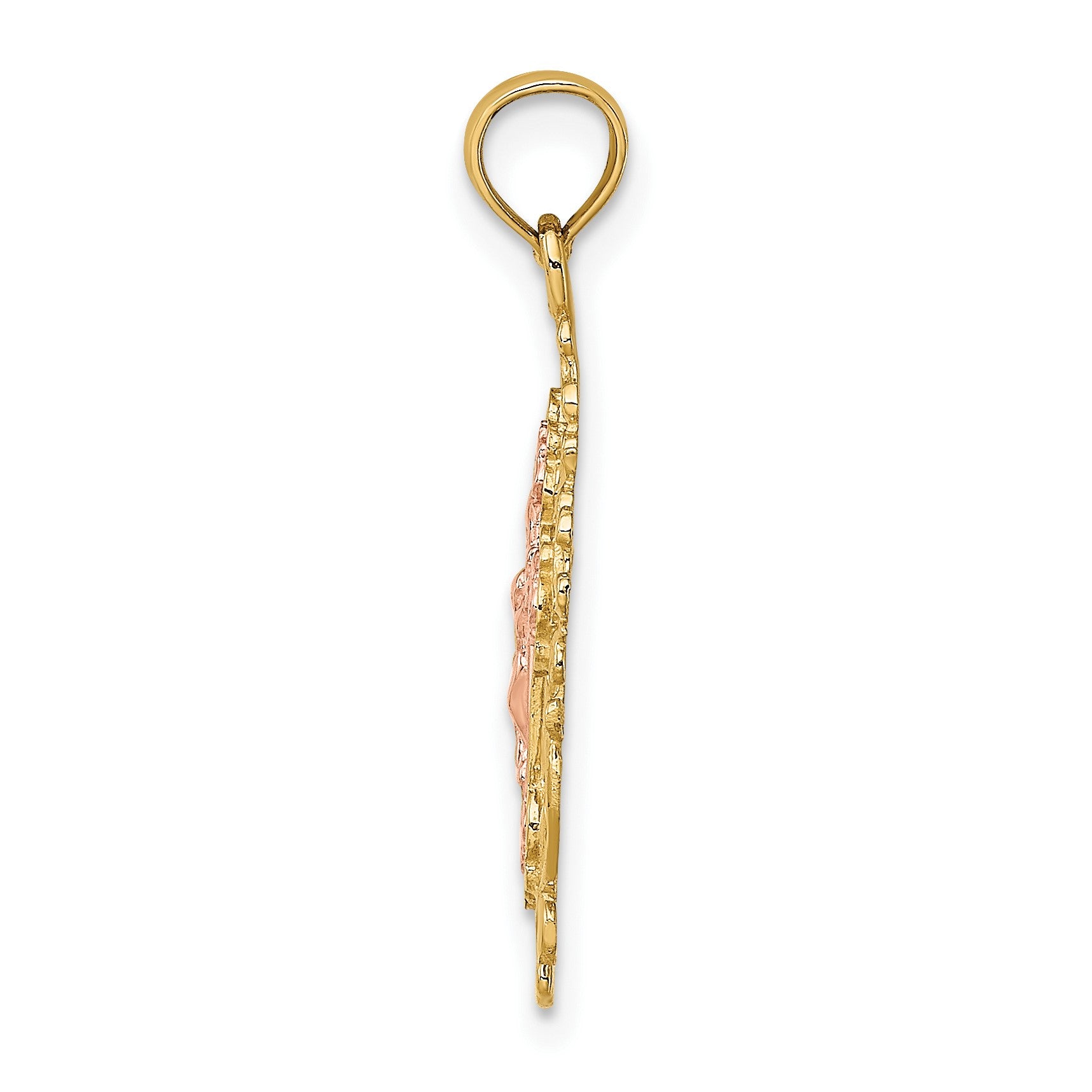14k Two Tone with Lace Trim Crucifix Charm