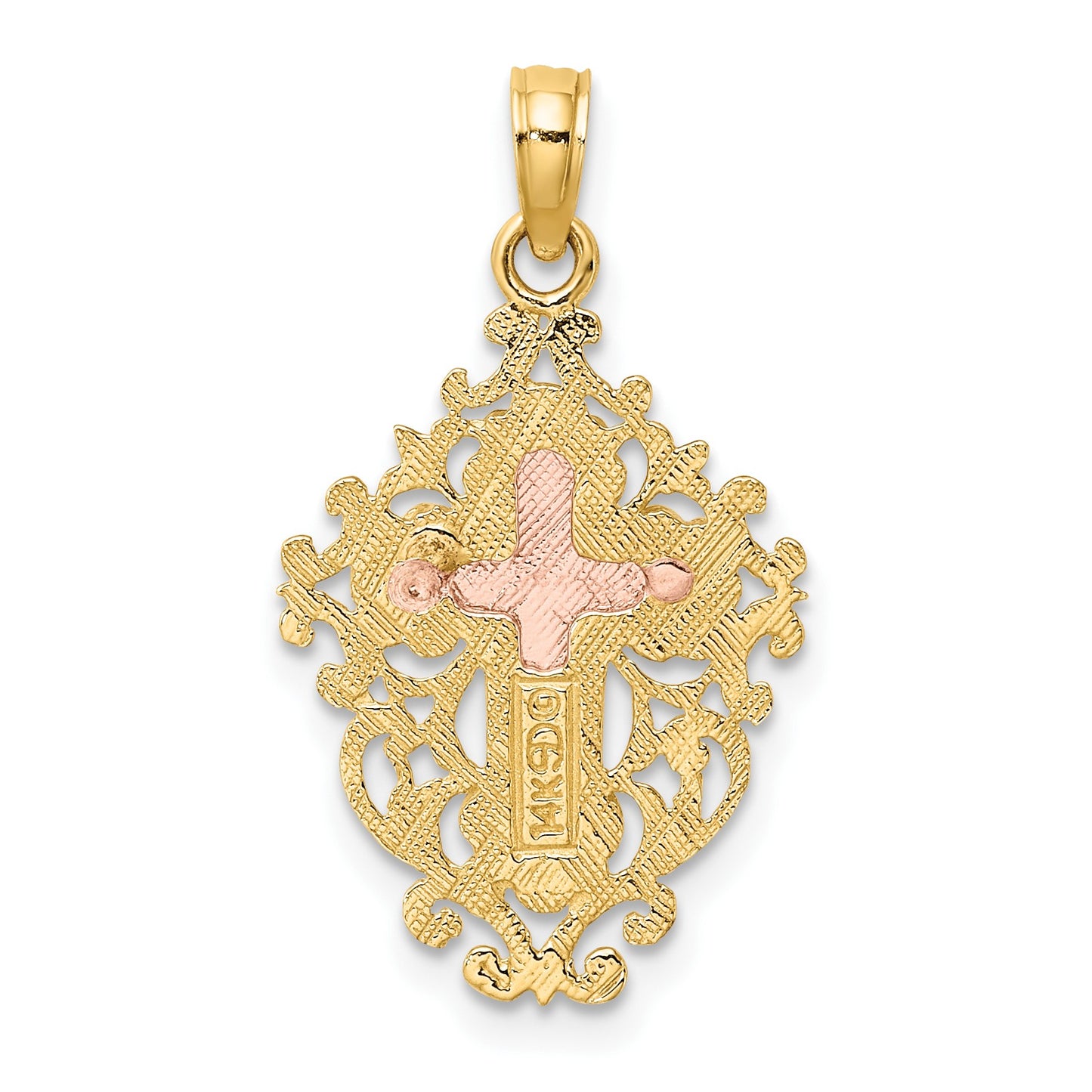 14k Two Tone with Lace Trim Crucifix Charm