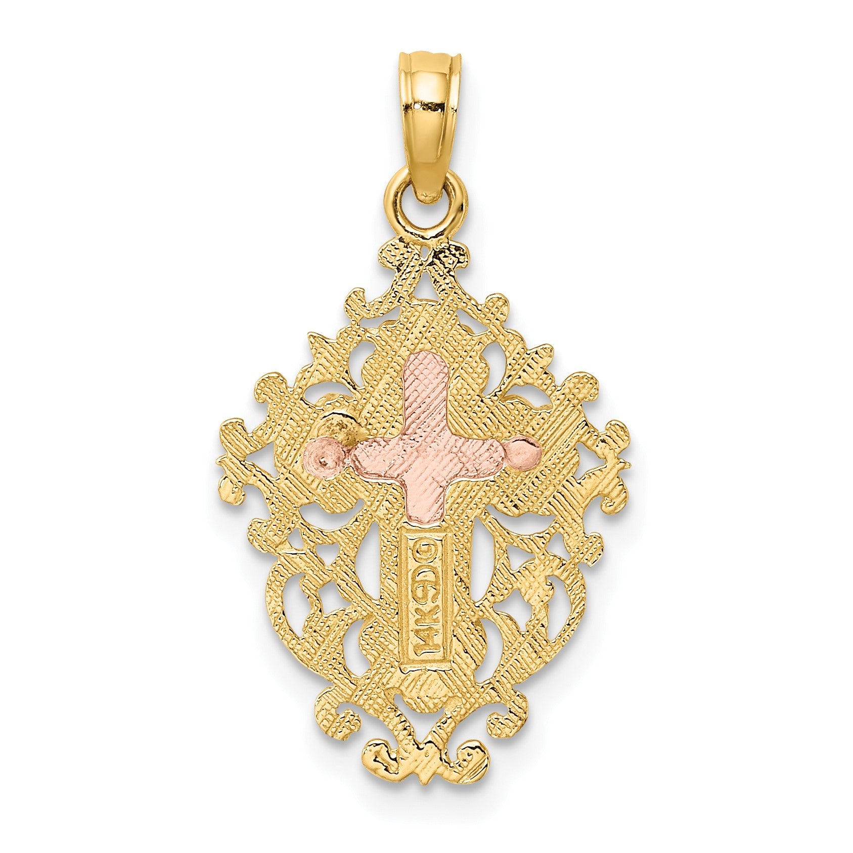 14k Two Tone with Lace Trim Crucifix Charm