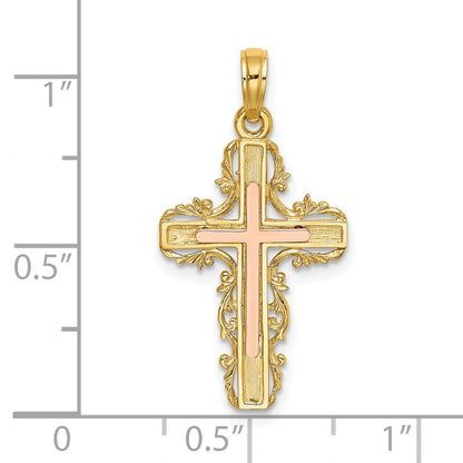 14K Two-Tone with Lace Trim Cross Charm