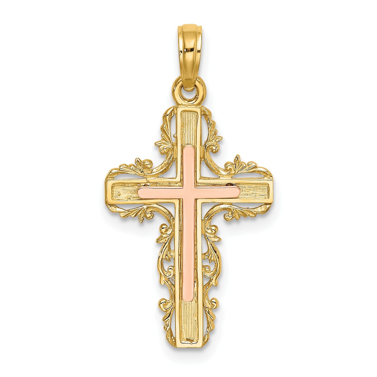 14K Two-Tone with Lace Trim Cross Charm