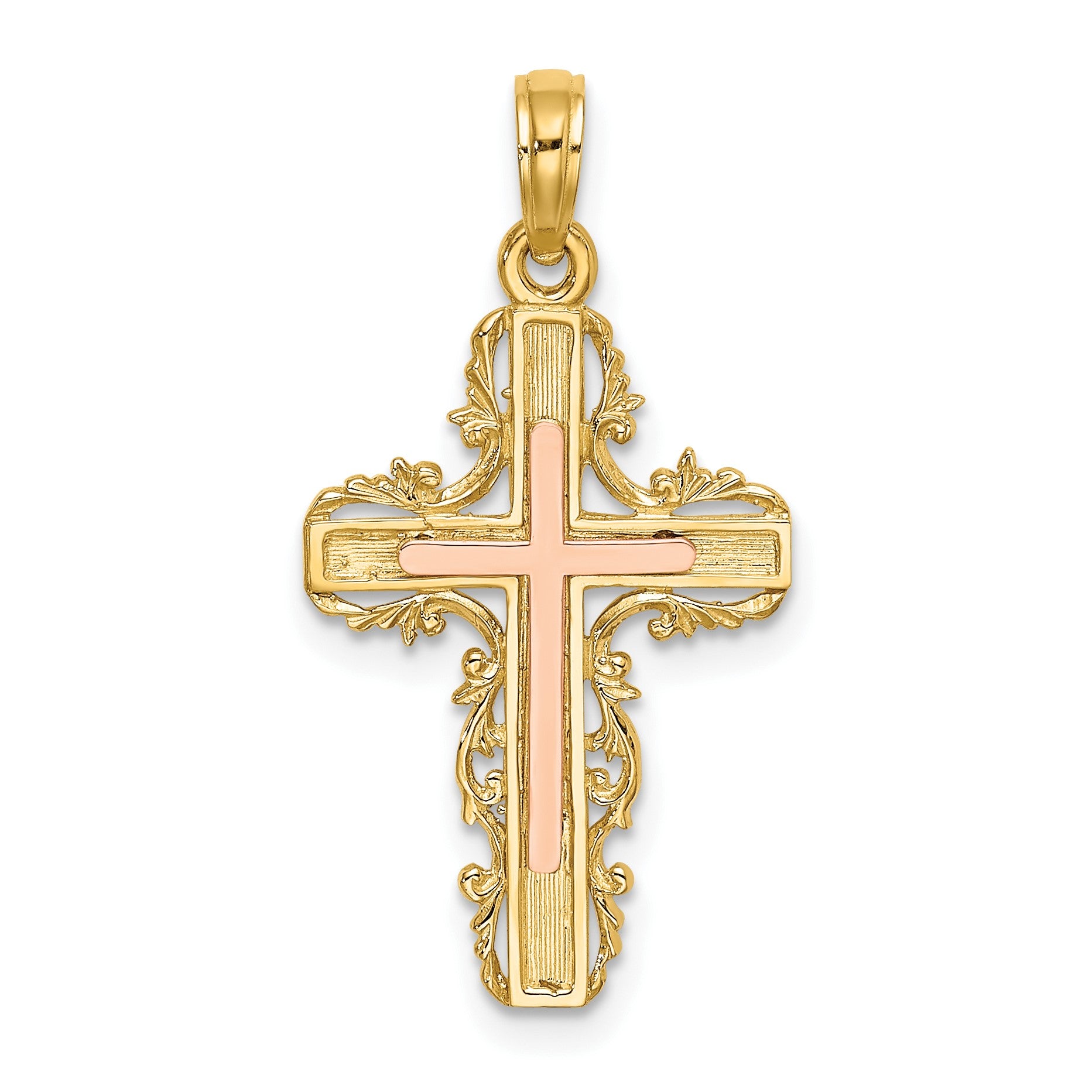 14K Two-Tone with Lace Trim Cross Charm