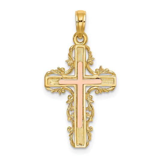 14K Two-Tone with Lace Trim Cross Charm