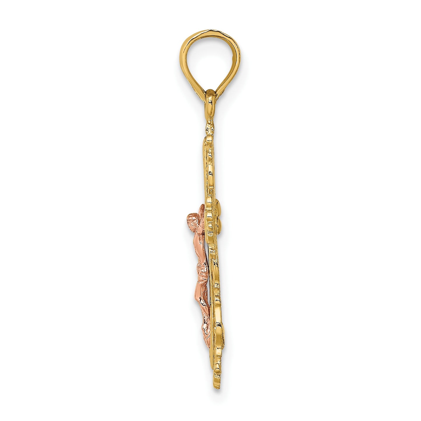 14K Two-Tone Crucifix with Lace Trim Charm