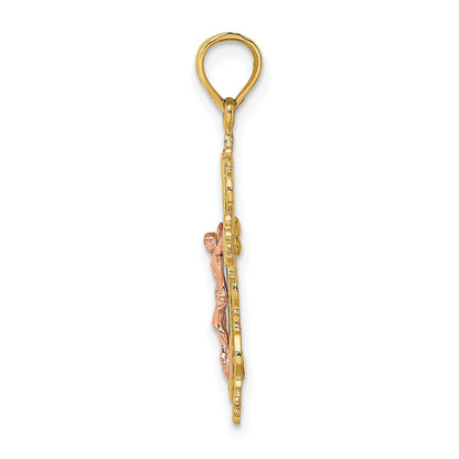 14K Two-Tone Crucifix with Lace Trim Charm