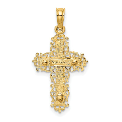 14K Two-Tone Crucifix with Lace Trim Charm