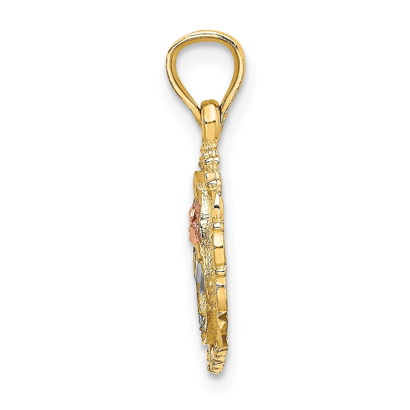 14K Two-tone with White Rhodium Rose In Oval Frame Charm