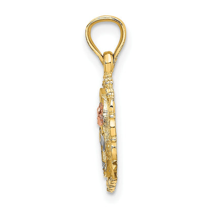 14K Two-tone with White Rhodium Rose In Oval Frame Charm