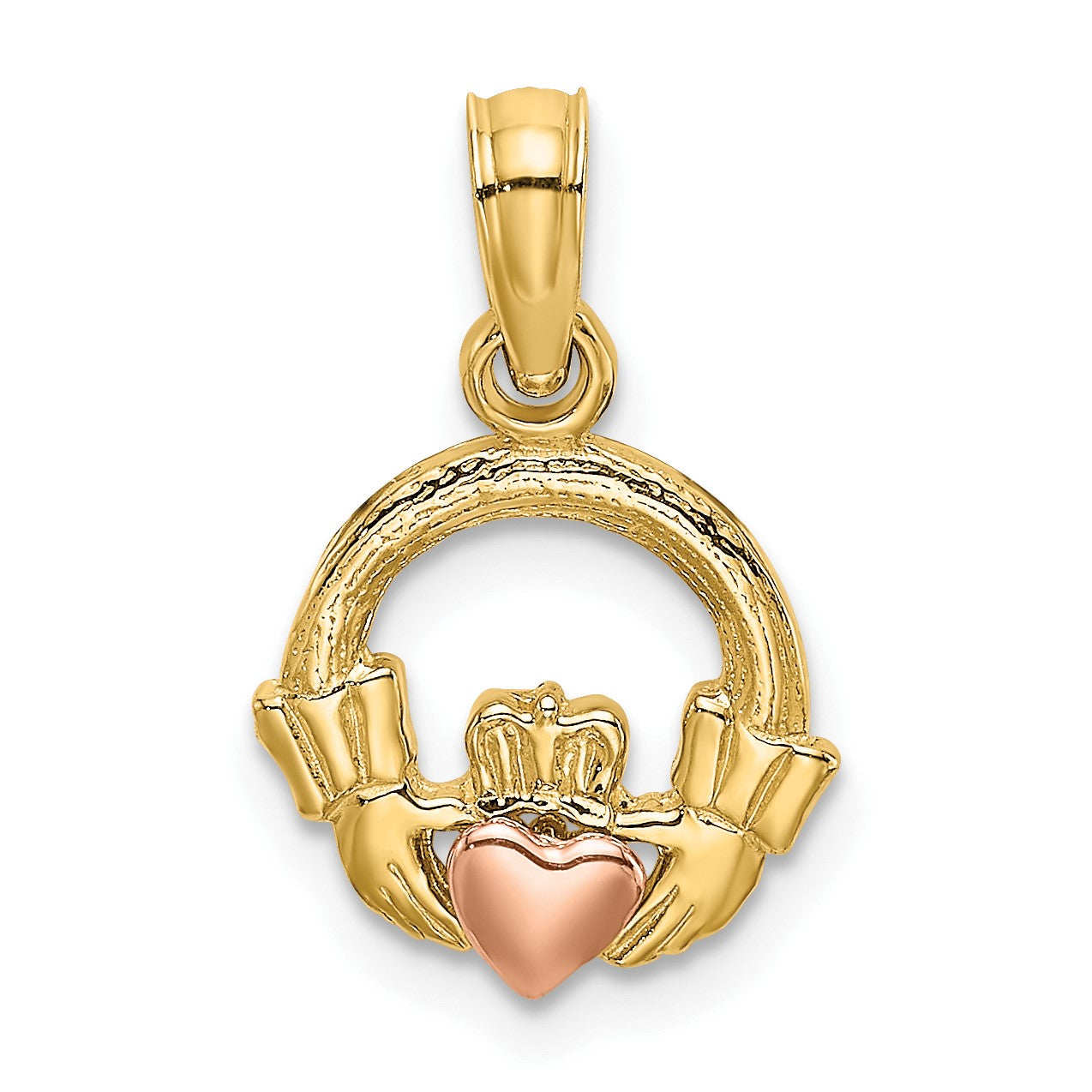 14k Two-Tone Claddagh with Heart Charm