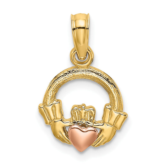 14k Two-Tone Claddagh with Heart Charm